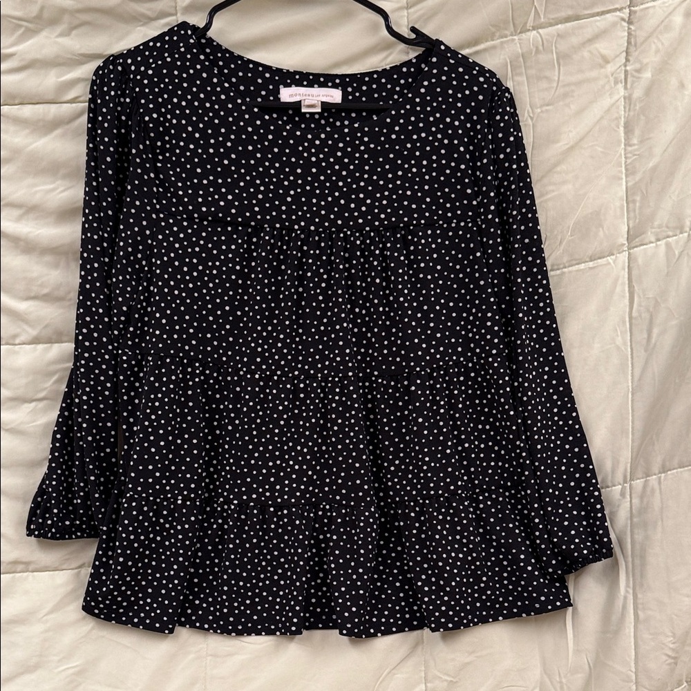 Monteau Black Blouse with White Dots